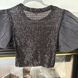 Pol Sequin Puff Sleeve Top in Black NWOT